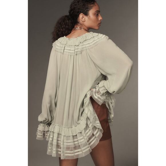 $128 NWT By Anthropologie Sheer Ruffle Ribbon Blouse size Small - Picture 2 of 7